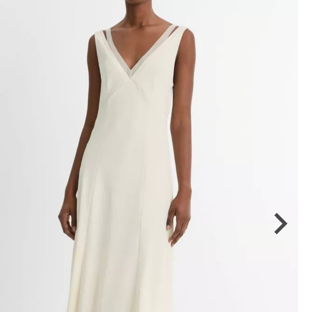 Vince Chiffon and Faux Leather Layered Midi Slip Dress